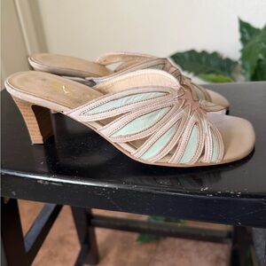 Vintage Beige and Mint Women's Kitten Heels